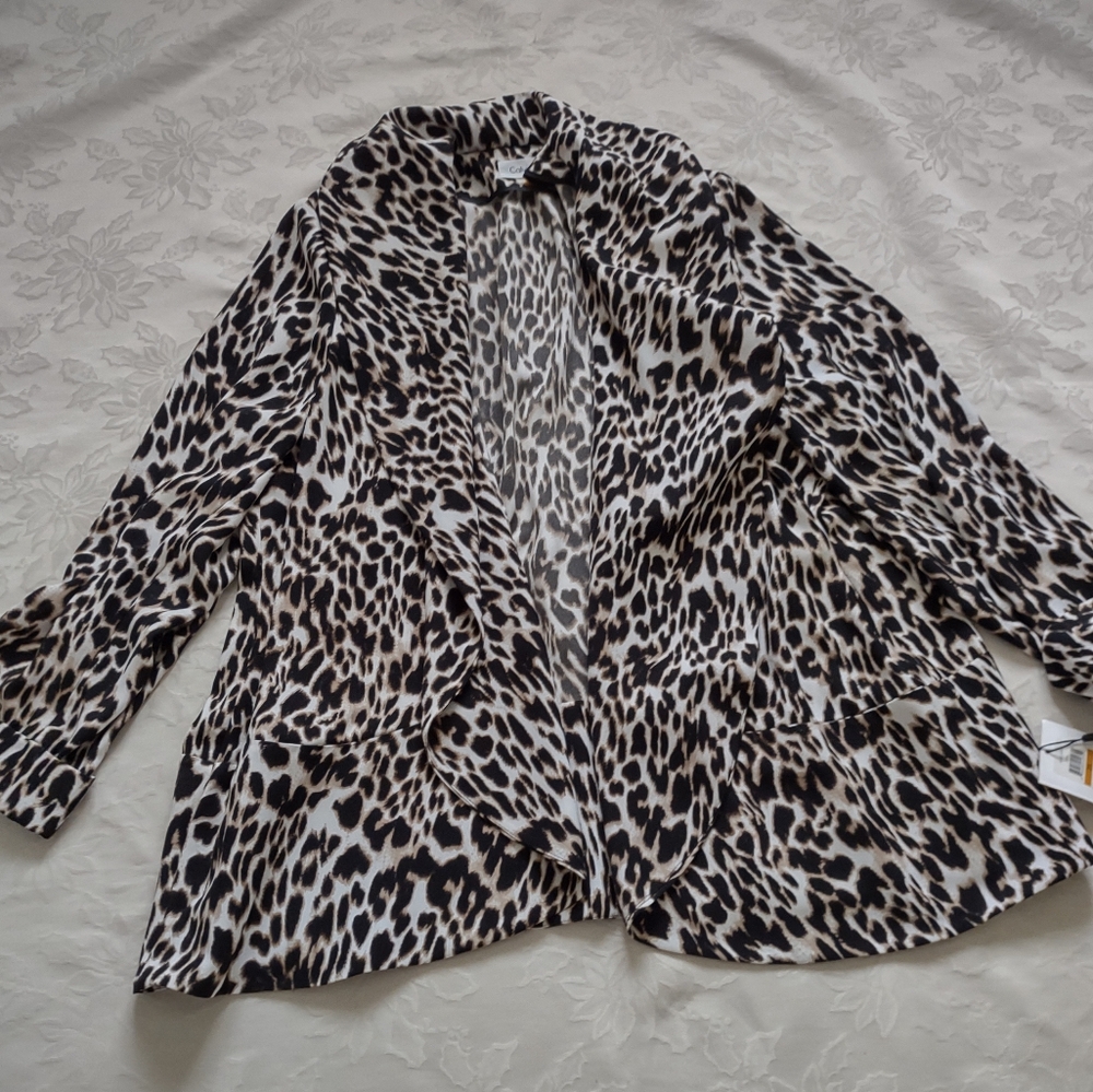 New 🆕 Calvin Klein Animal Print Leopard Waterfall Open Front Jacket Pockets